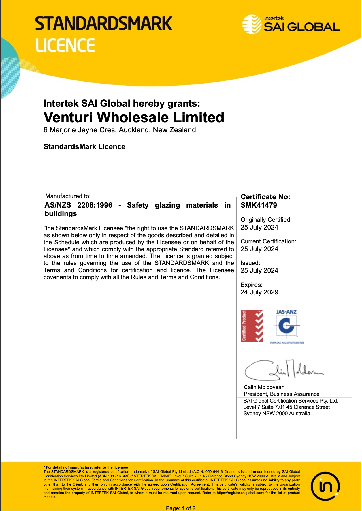 AS 2047 certificate