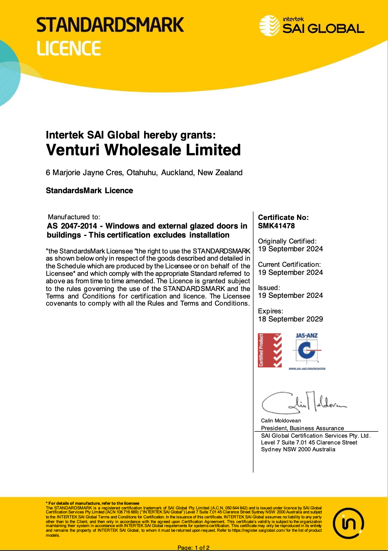 AS/NZS 2208 certificate