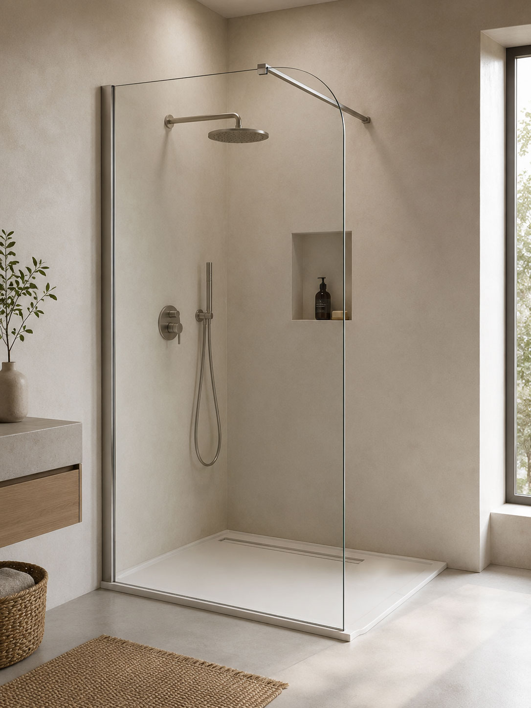 Curved walk-in shower enclosure