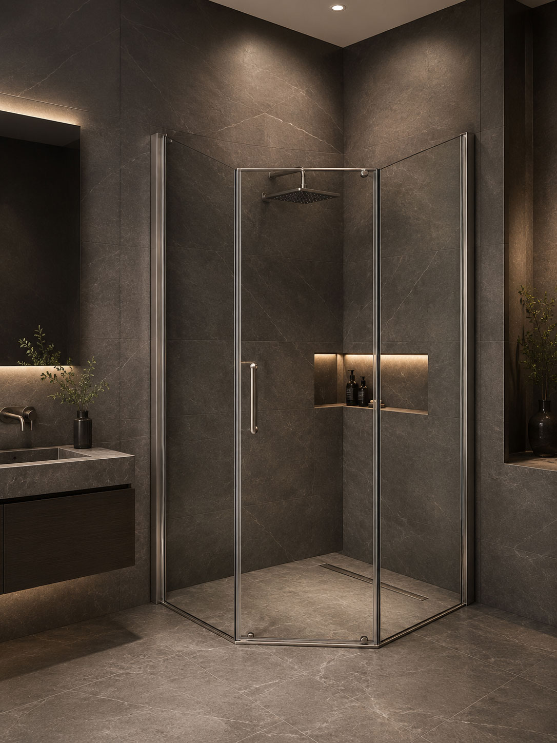 Neo-angle shower enclosure