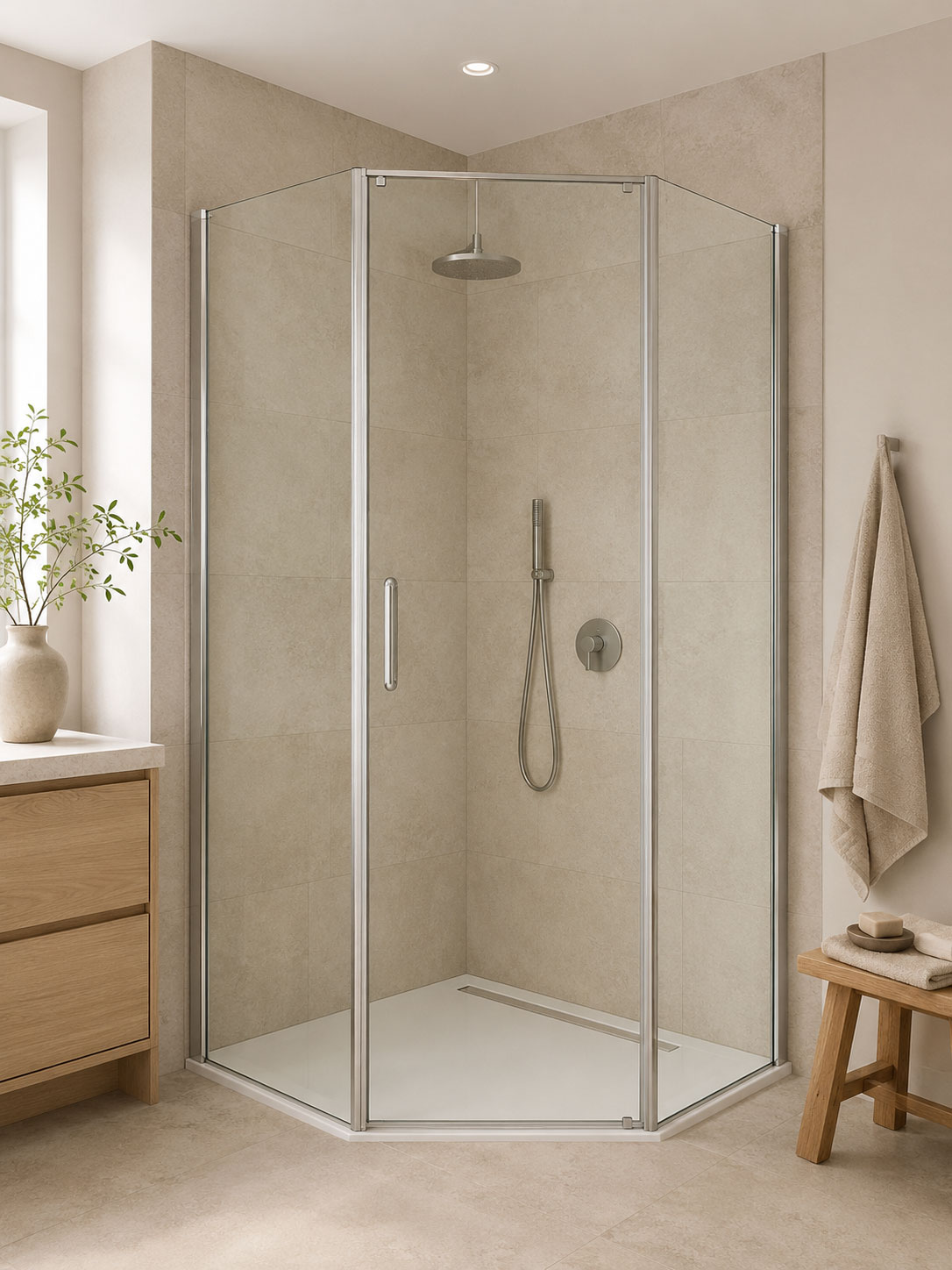 Pentagon shower enclosure
